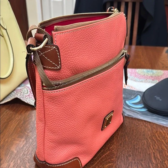 Dooney & Bourke Pink and Brown Crossbody Bag with Pebbled Leather - Picture 7 of 7